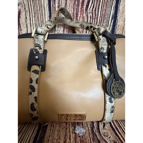 Spartina Tan Leather Handbag w/Leopard Print Handle/Accents-Great Used Condition - Picture 13 of 13